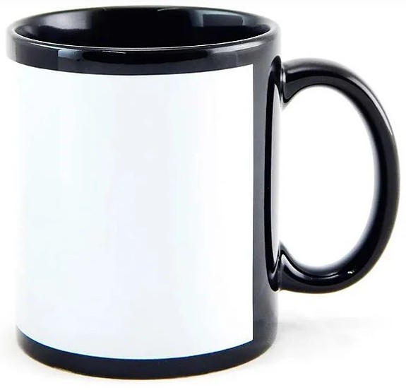 Caneca Cerâmica Preta Com Tarja Branca 325ml