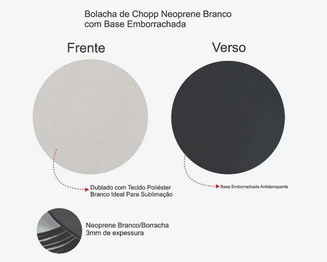 Suporte Bolacha Porta Copo Chopp Neopreme Redondo C/05 unidades