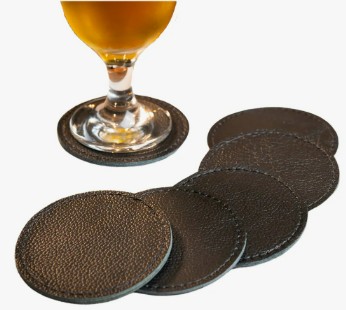 Porta Copos De Cerveja Chopp Bolachas Redondo C/ 06 - COURO