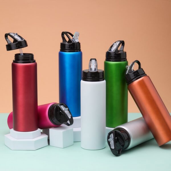 Squeeze Alumínio 800ml Com Bico Retrátil, Canudo Removível e Alça P/ Transporte - Não Térmico