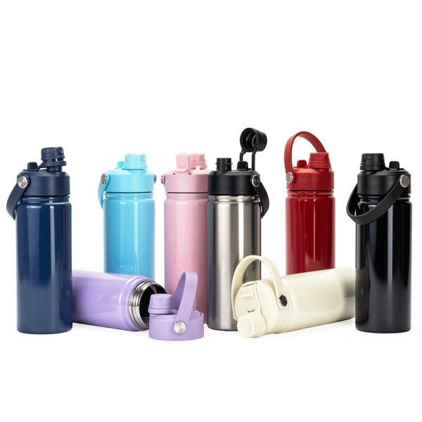 Garrafa Térmica Com Tampa para Bocal, Bico Flip e Canudo 600ml