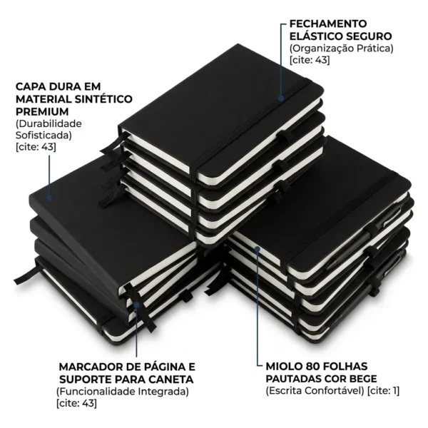 Caderno Executivo de Bolso com Capa Dura e Elástico 9x14cm
