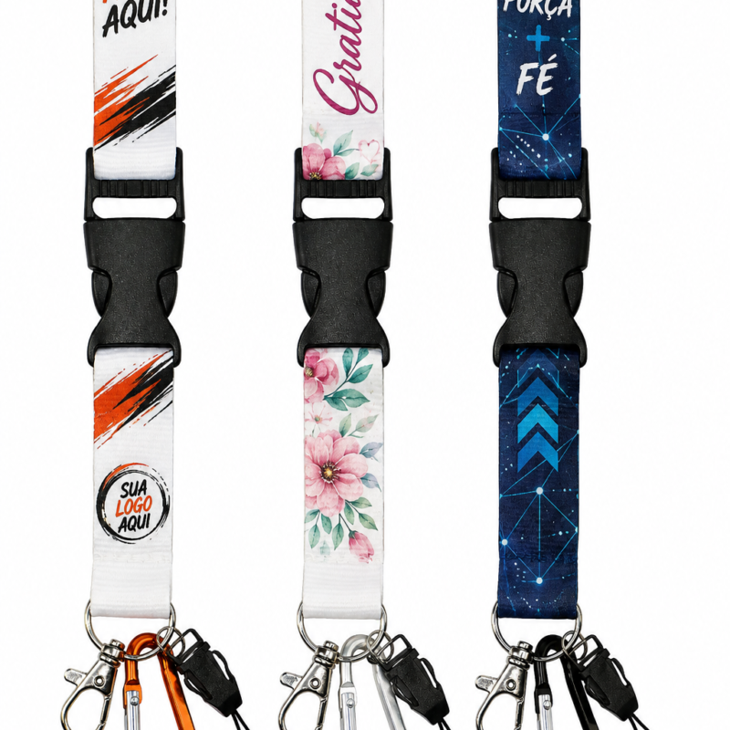 Cordão de Pescoço Personalizável com Mosquetão e Suporte para Celular