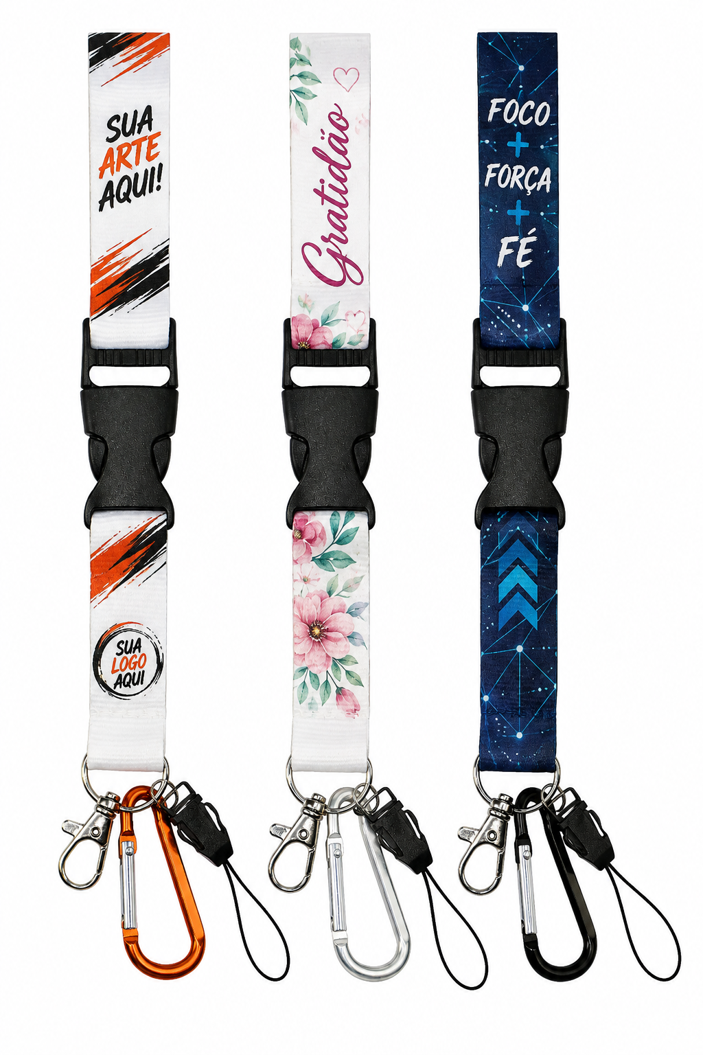 Cordão de Pescoço Personalizável com Mosquetão e Suporte para Celular