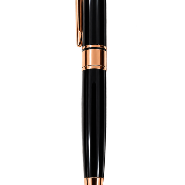 Caneta Metálica Preta com Detalhes Rose Gold e Corpo Slim