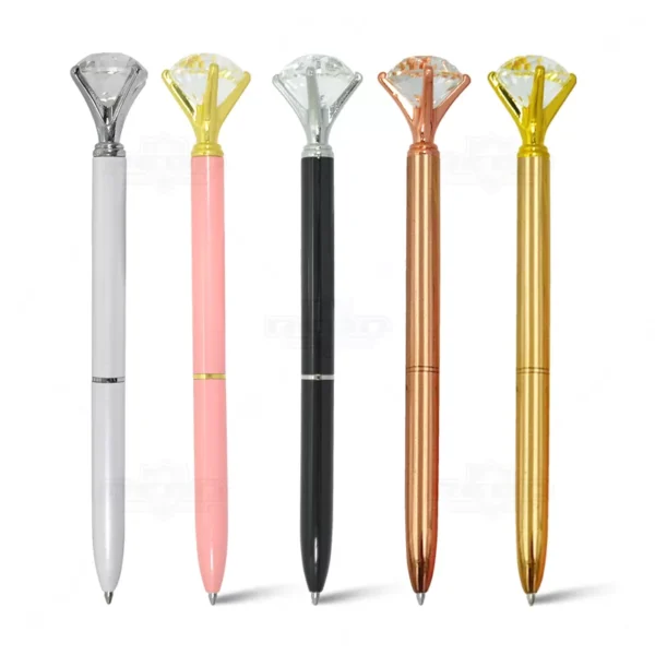 Caneta Metálica Diamante com Cristal Decorativo – Dourada ou Prateada