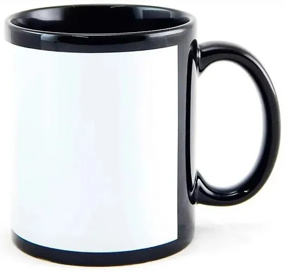 Caneca Cerâmica Preta Com Tarja Branca 325ml - Personalização já inclusa no preço