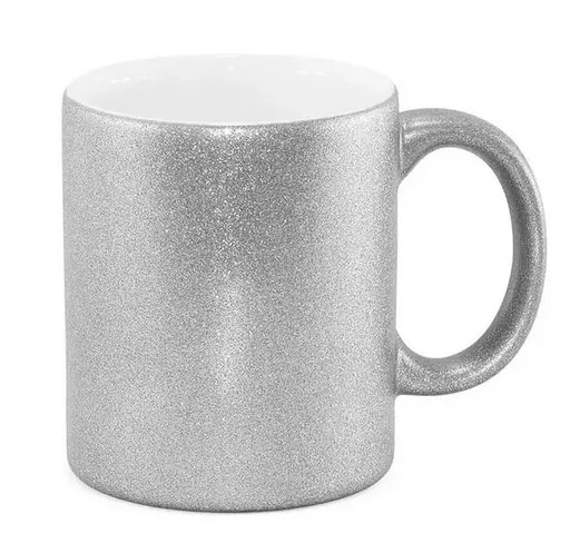 Caneca Cerâmica C/ Glitter Prata 325ml - Personalização já inclusa no preço