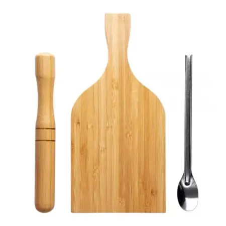 Kit Caipirinha 3 Peças em Bambu e Aço Inox - Personalização já inclusa no preço