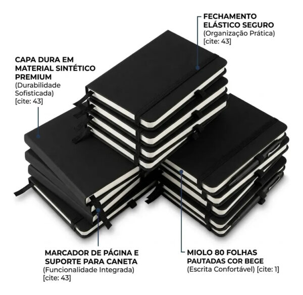 Caderno Executivo de Bolso com Capa Dura e Elástico 9x14cm - Personalização já inclusa no preço