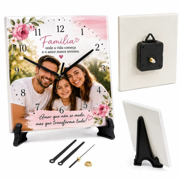 Relógio Decorativo de Azulejo 15 × 15 cm para Sublimação Colorida - Personalização já inclusa no preço