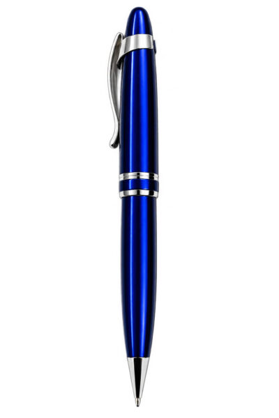 Caneta Metálica Azul Abaulada com Clip Curvo e Detalhes Cromados - Personalização já inclusa no preço