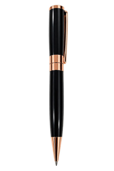 Caneta Metálica Preta com Detalhes Rose Gold e Corpo Reto - Personalização já inclusa no preço