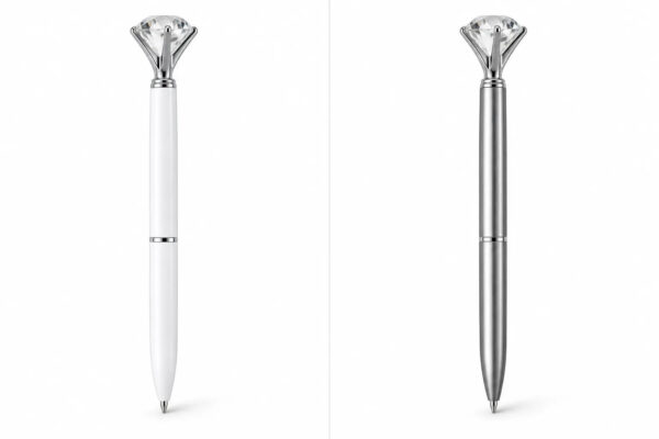 Caneta Metálica Diamante com Cristal Decorativo – Dourada ou Prateada - Personalização já inclusa no preço