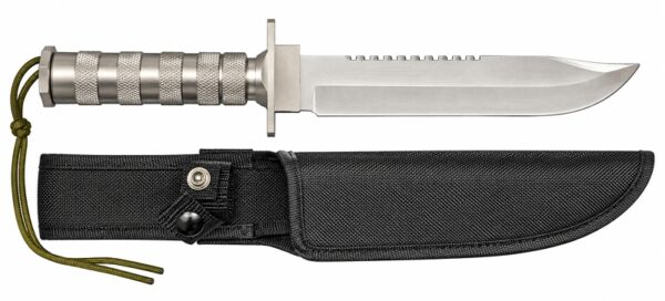 Faca Esportiva Rambo Prata 33cm com Acessórios e Bainha - Personalização já inclusa no preço